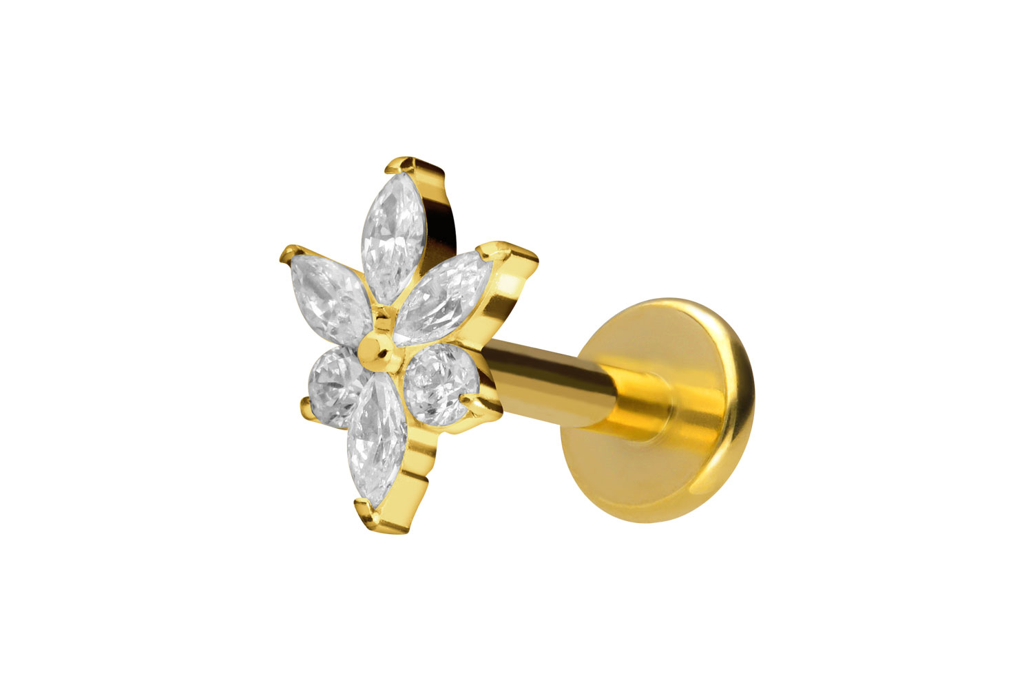 Titan Labret Piercing mit Innengewinde KRISTALLBLUME